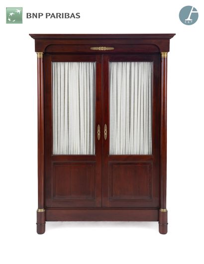 Bookcase in natural wood and mahogany veneer,...