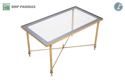 Rectangular brass coffee table, the fluted...