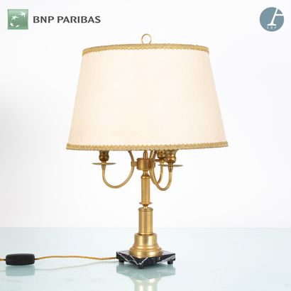 Desk lamp, the shaft in gilded metal, with...