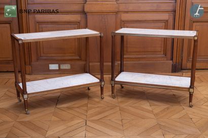 Pair of molded and carved natural wood consoles,...
