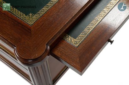 Mahogany flat desk opening to five drawers...