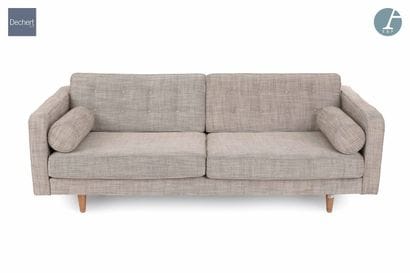 Sofa, natural wood base, seat in light grey...