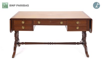 Mahogany desk with flaps and pedestal base...
