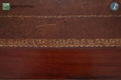 Mahogany flat desk opening to three drawers...
