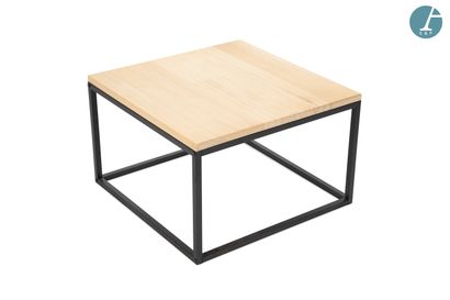 Coffee table, metal and wood, square top....