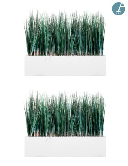 Set of ten white plastic rectangular planters...