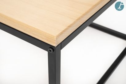 Coffee table, metal and wood, square top....