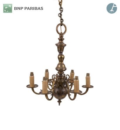 Lustre hollandais en laiton à six bras de...