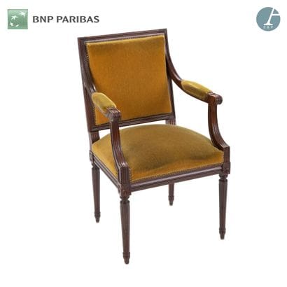 Set of four armchairs in natural wood molded...