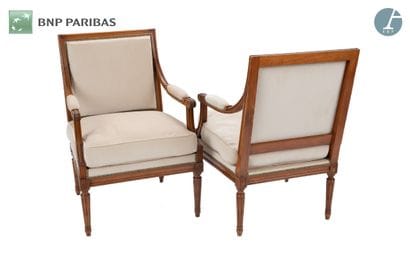 Pair of comfortable armchairs in molded and...