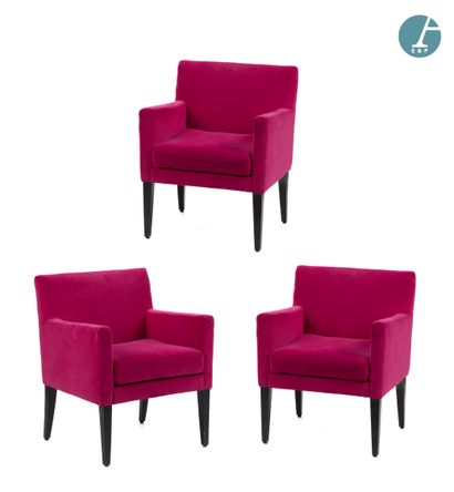 Pair of armchairs entirely upholstered in...