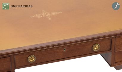 Mahogany desk with flaps and pedestal base...