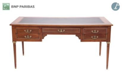 Mahogany and mahogany veneer flat desk opening...