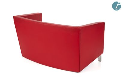 Two-seater sofa in red stitched leather,...