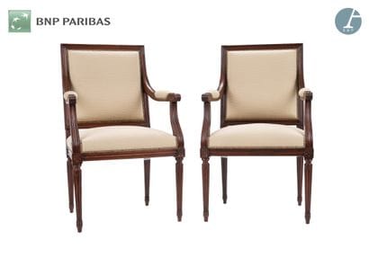 Pair of armchairs in molded and carved natural...