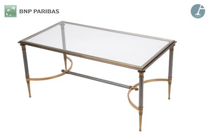 Rectangular coffee table in brass and silver...