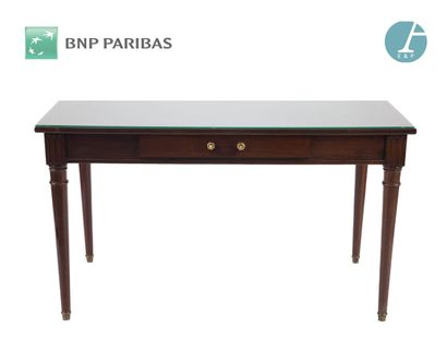 Bureau plat en bois naturel et bois de placage...