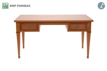 Flat desk in natural wood, opening with two...