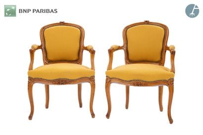 Pair of armchairs in molded and carved natural...