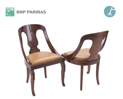 Set of six mahogany gondola chairs, openwork...
