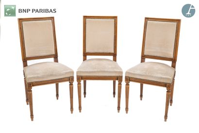 Set of six chairs in molded and carved natural...