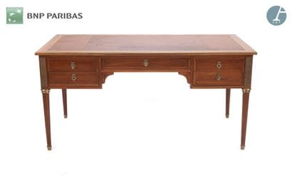 Flat desk, in natural wood and veneer, opening...