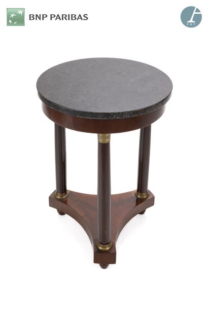 Mahogany veneered tripod pedestal table,...