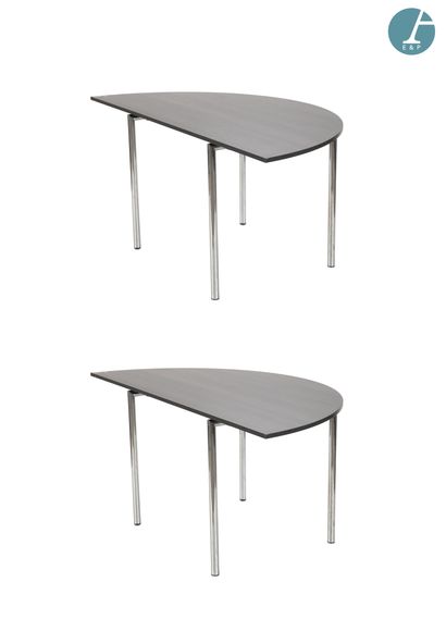 CASALA
Pair of half-moon tables, chrome-plated...