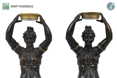 Pair of candelabras with draped women in...