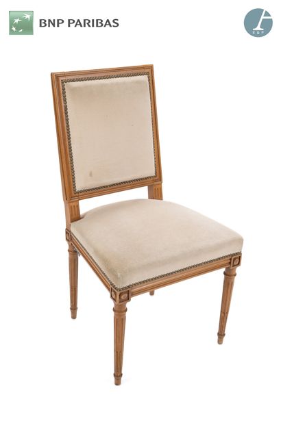 Set of six chairs in molded and carved natural...