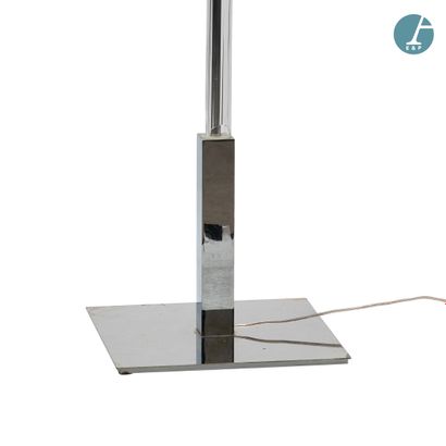 Lampadaire en verre et métal chromé, fût...