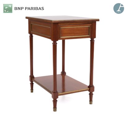 Suite of two pedestal tables in natural wood,...