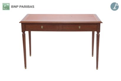 Natural wood and veneer desk opening with...