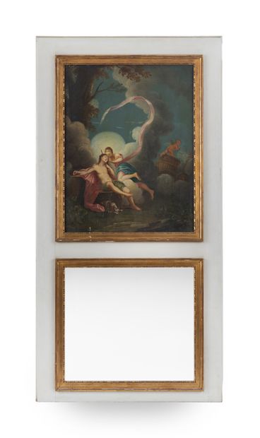 Important overmantel in molded wood, carved...