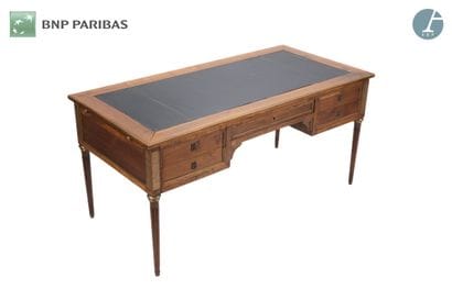 Natural wood and veneer box desk, opening...