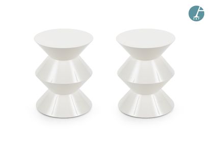 Pair of small circular tables/stools in molded...
