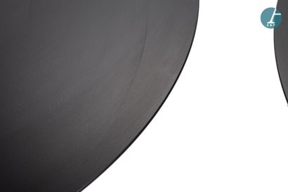 Set of two black lacquered metal tables,...