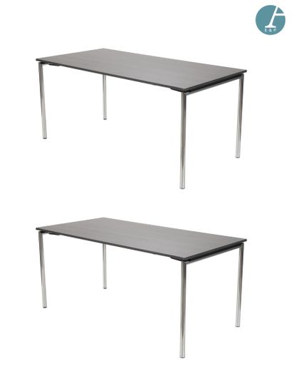 CASALA
Pair of tables, folding base in chromed...