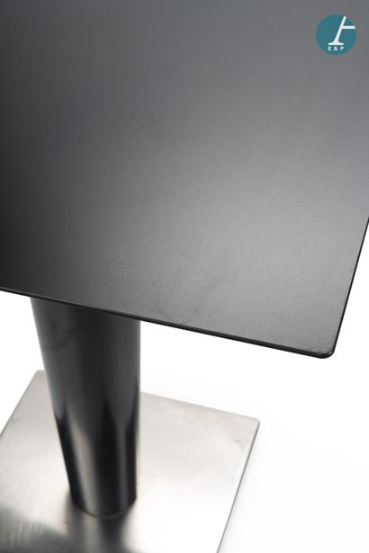 Set of two black lacquered metal tables,...