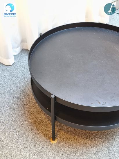 Table basse circulaire en métal laqué noir,...