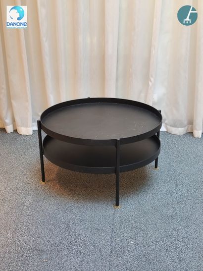 Table basse circulaire en métal laqué noir,...
