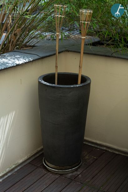 Set of 4 planters, 3 round gray ceramic planters...