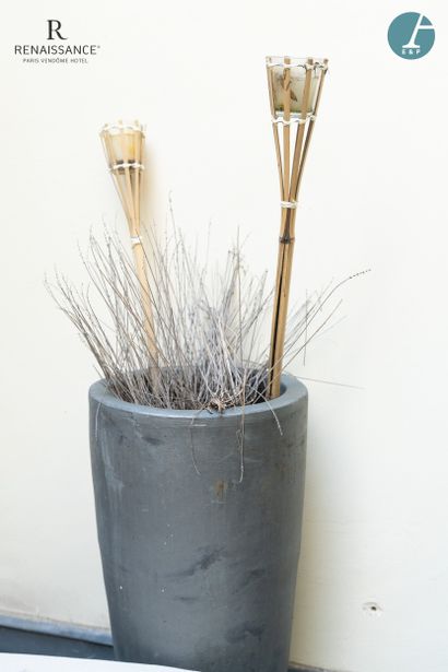 Set of 4 planters, 3 round gray ceramic planters...