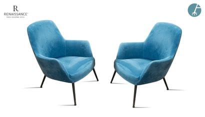 Lot de 2 fauteuils chauffeuses, pieds en...