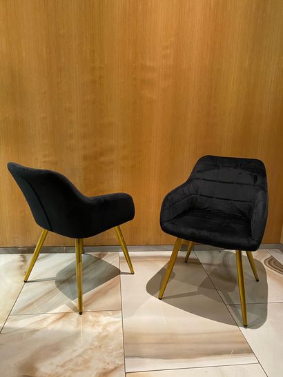 Pair of armchairs, gilded metal legs, navy...