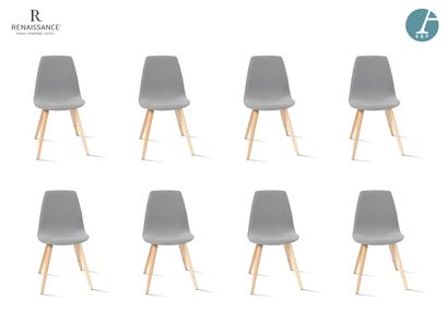 Suite of 8 chairs, natural wood frame, seat...