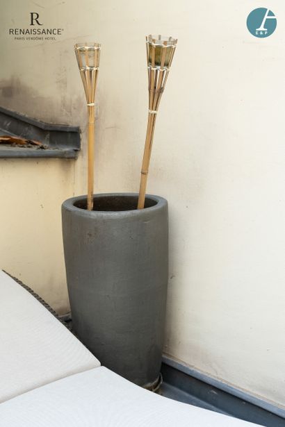 Set of 4 planters, 3 round gray ceramic planters...