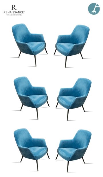 Lot de 6 fauteuils chauffeuses, pieds en...