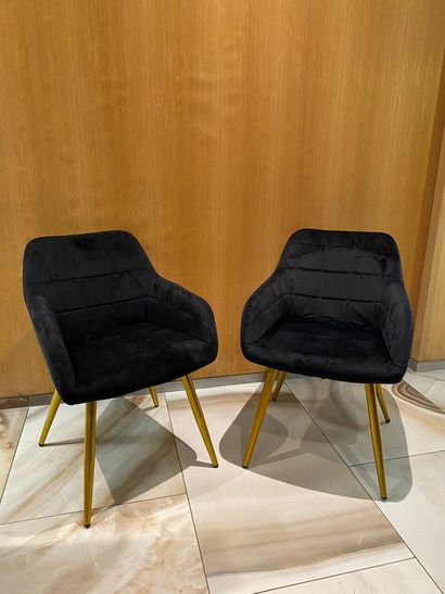 Pair of armchairs, gilded metal legs, navy...