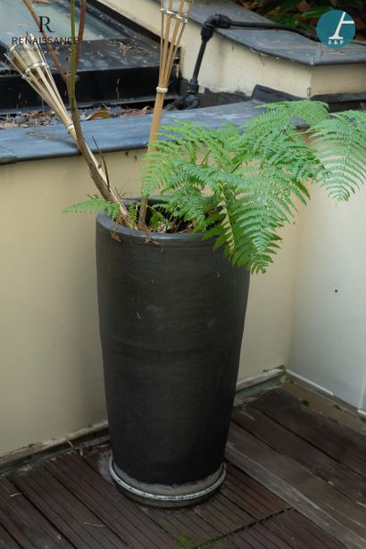 Set of 4 planters, 3 round gray ceramic planters...